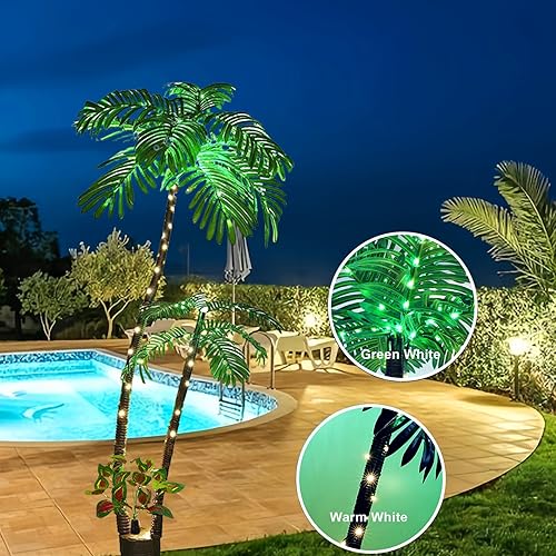 Miniatura 9 de Palmera artificial iluminada para patio exterior, decoración de palmera de Navidad iluminada de 6 pies, palmeras falsas para decoración de piscina