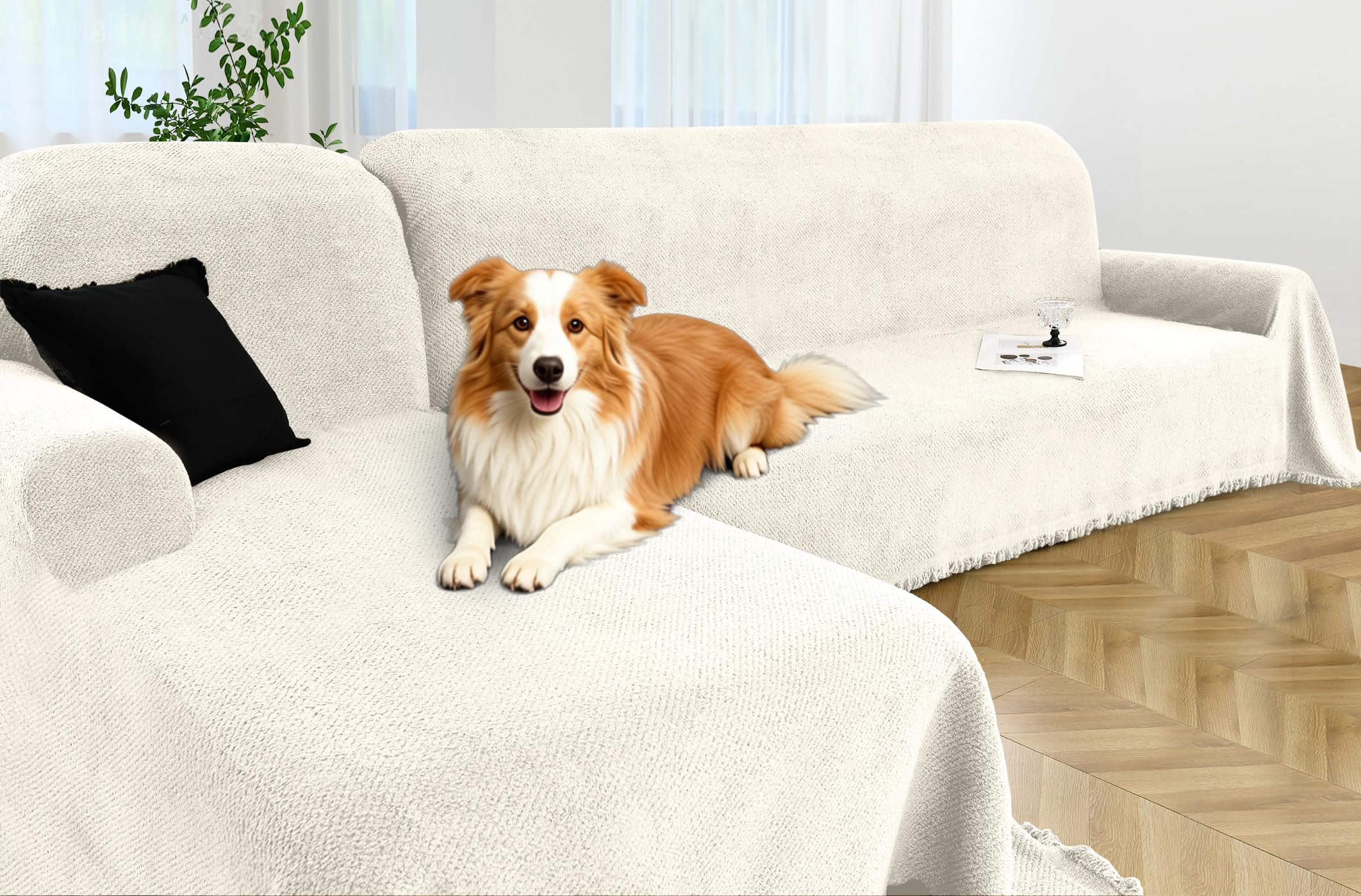 Arfntevss 2 Pieces Sectional Couch Covers for Dogs Washable Sectional Sofa Cover L Shape, Plush Fleece Pet Furniture Protector (XX-Large, 71" x 118" +