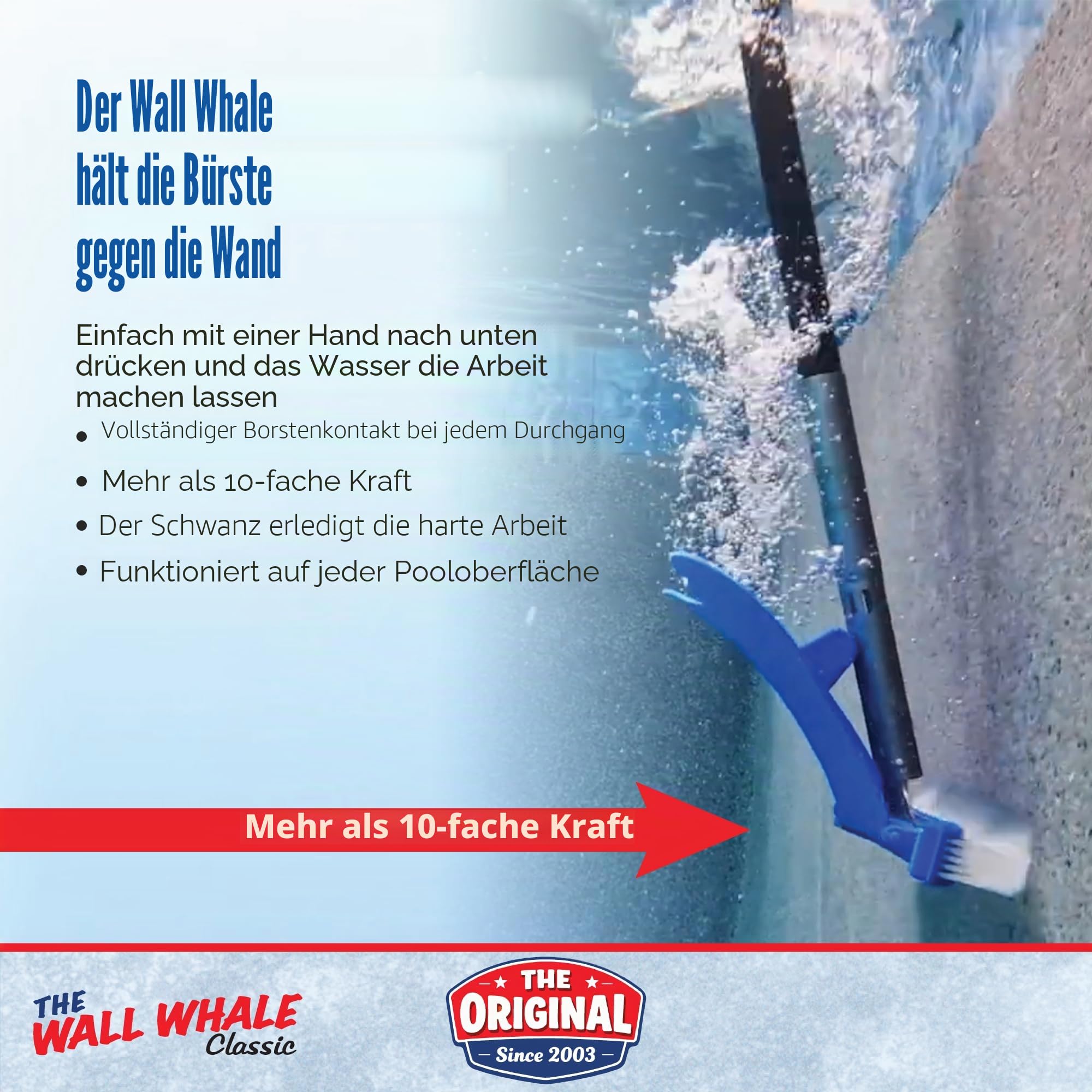 The Wall Whale Classic WW18Res Schwimmbadbürste, 45,7 cm, Blau