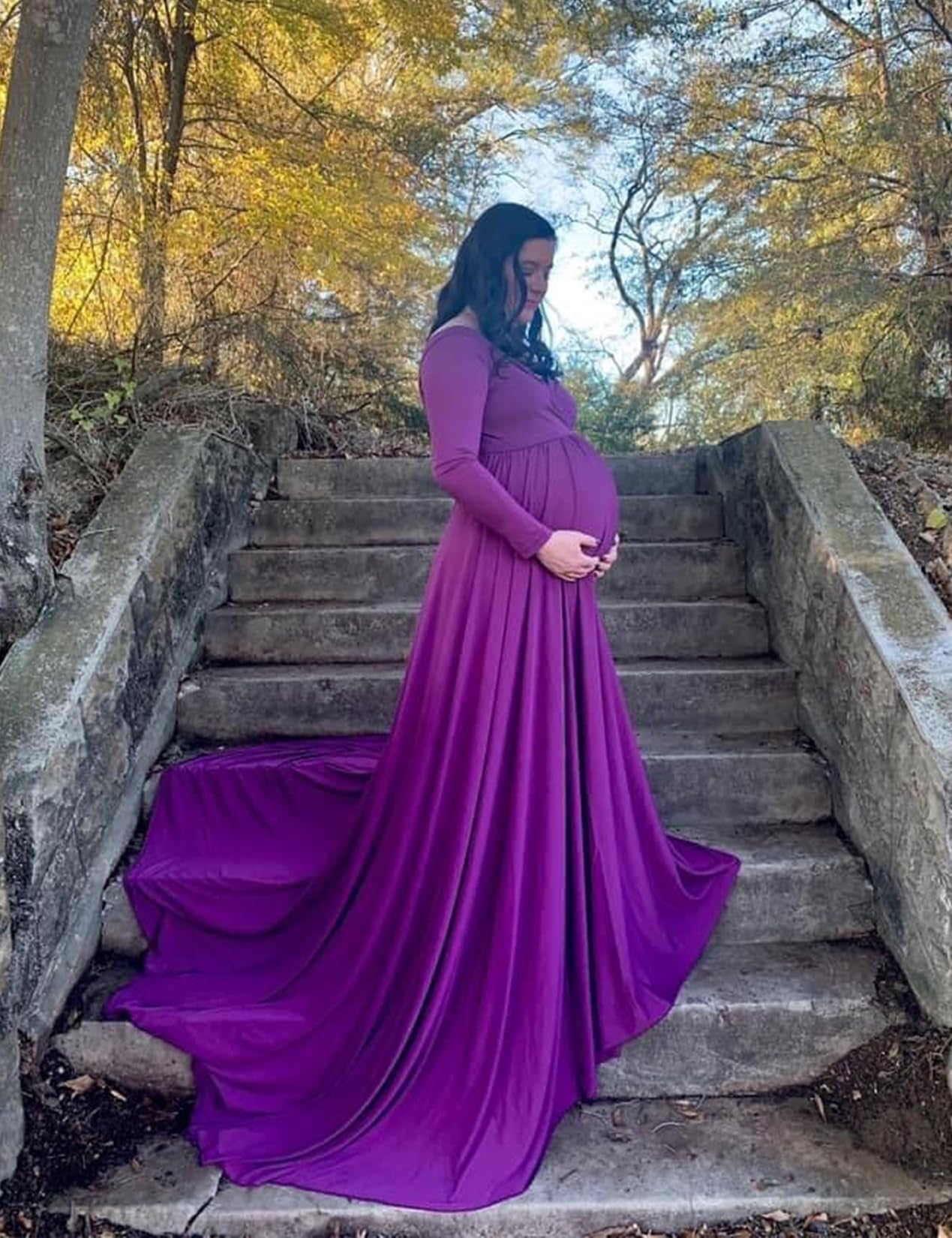 Saslax Suknia ciążowa z odkrytymi ramionami półokrągła na baby shower zdjęcie rekwizyt sukienka