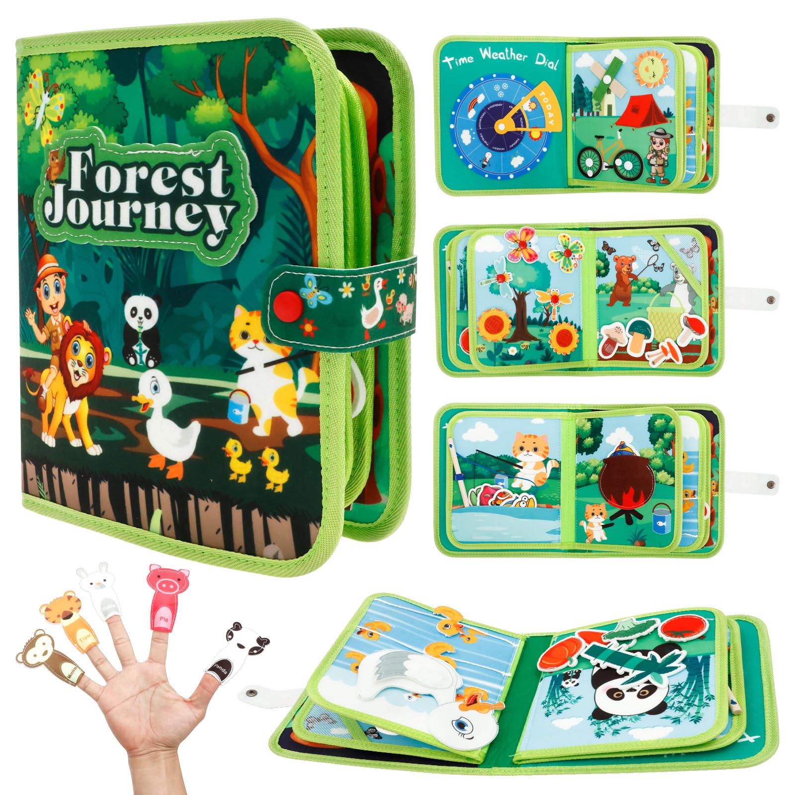 Alongen Busy Board Montessori Toy for Toddlers,Educational Learning Activity Sensory Board for Fine Motor Skills Learning 1 2 3 4 Year Old Boy Girl Gifts(Green)