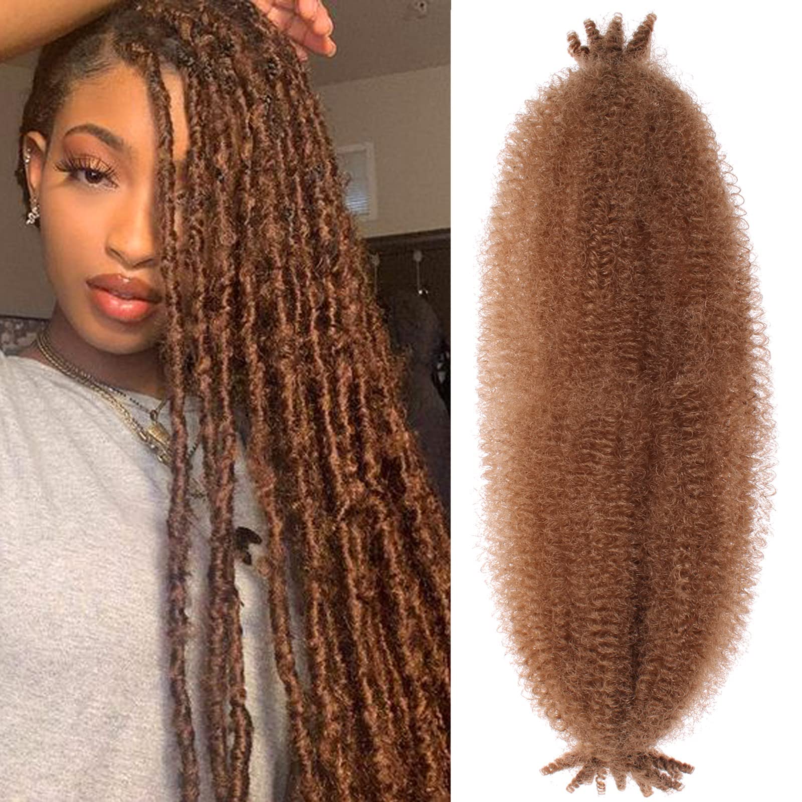 ZRQ 24 Inch Pre-Fluffed Springy Afro Twist Hair For Distressed Butterfly Locs 8 Packs Honey Blond Marley Crochet Braiding Hair Synthetic Hair