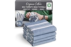 Country Trading Co. Big Thirsty Dish Towels - Organic Cotton 4-Pack, Blue (25" x 19")