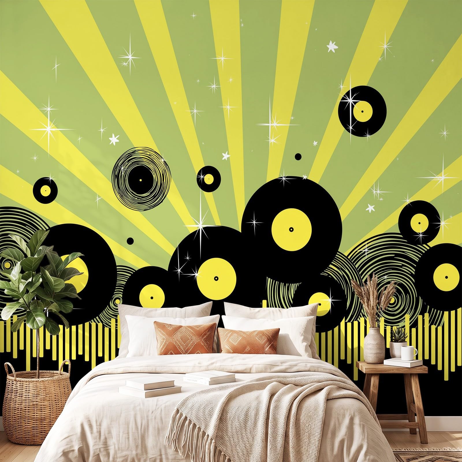 Papel pintado fotográfico vintage pop art de alta calidad no tejido para salón, dormitorio, habitación infantil, cocina, música, disco, rayas, arte artístico, decoración de pared, 250 x 175 cm
