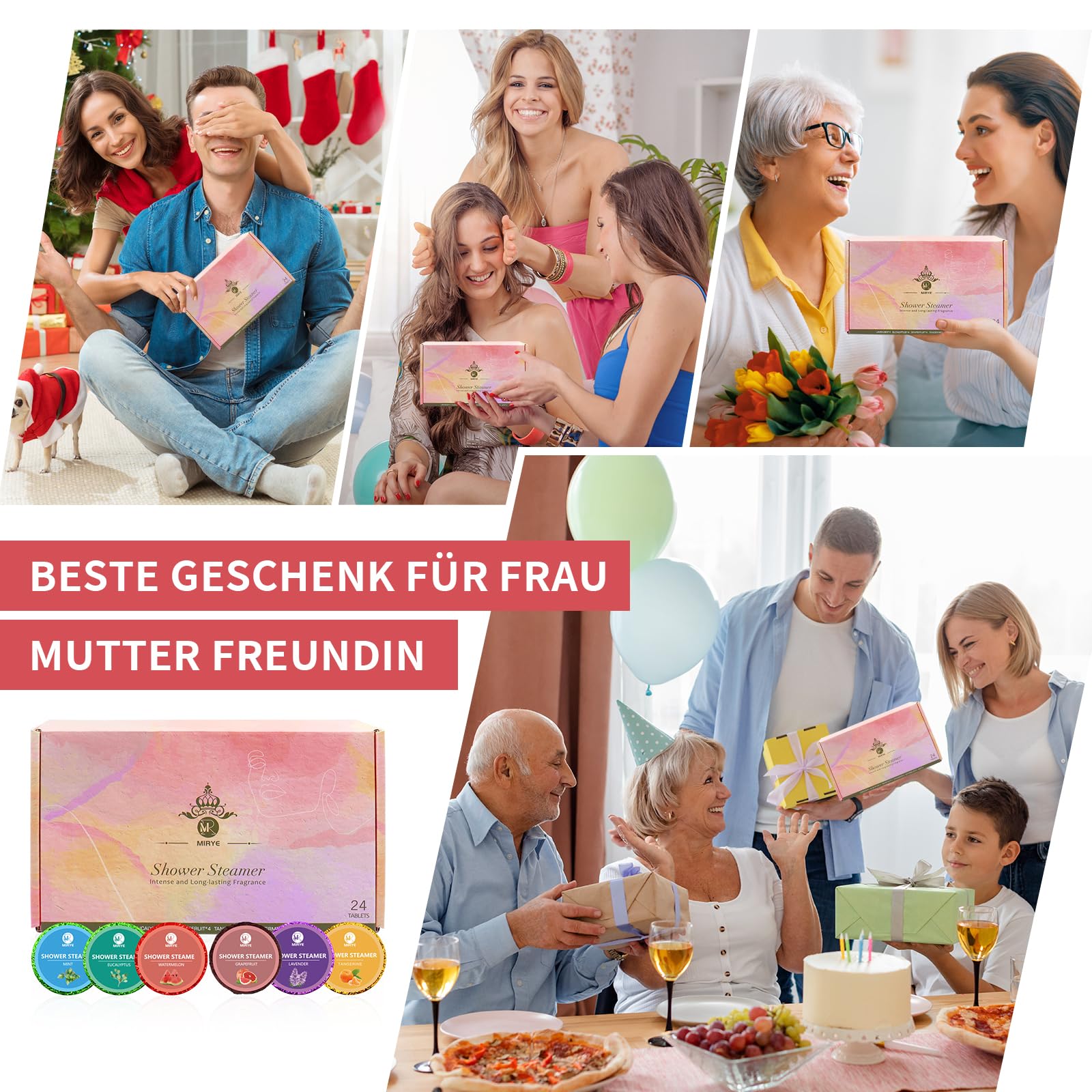 Shower Steamers Aromatherapie, Geschenke für Frauen Männer, Shower supplement Für Frauen, 24 Stück mit 6 Düften, Geburtstagsgeschenk für Freundin Mama, Home Spa Self Care Relaxation Valentine's Gift