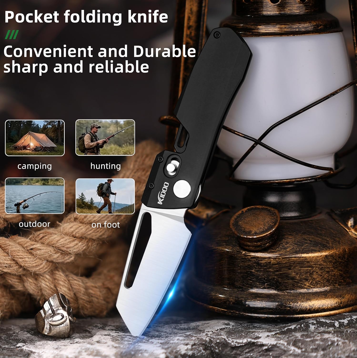 KIDOO Pocket Knife For Men Tactical EDC Knife 2.55" 5CR15 Stainless Steel Aluminum Alloy Handle with Clip Mens Work Pocket Knife Pocket Knives & Folding Knives