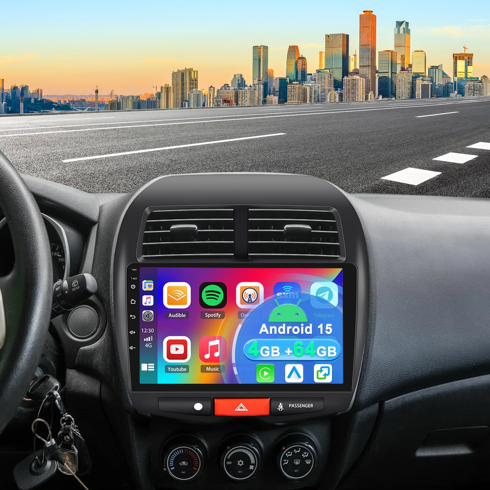 Radio samochodowe 4+64G 2 DIN Android 15 dla Mitsubishi ASX 2010–2017 z Carplay Android Auto, 10-calowy ekran dotykowy, głowica stereo z nawigacją GPS, odtwarzacz radio z funkcją DAB+ FM RDS SWC