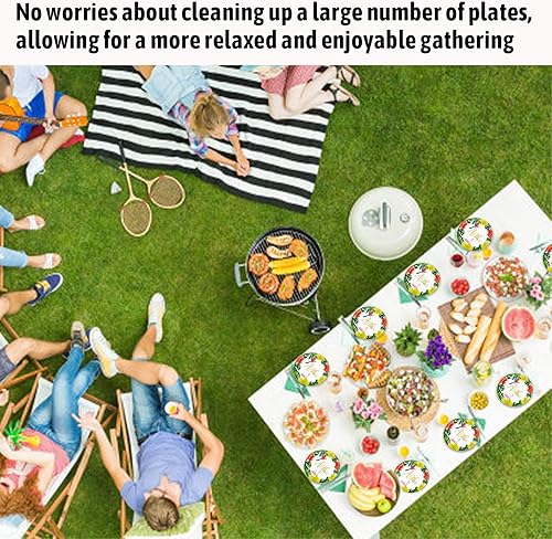 Miniatura 4 de Juego de 100 platos de flamenco hawaiano Aloha de papel desechables de 7 pulgadas, platos de postre desechables Luau tropicales, suministros para