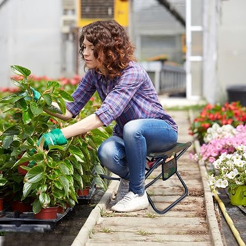 Miniatura 2 de Taburete plegable portátil mejorado de 13 pulgadas con bolsillo lateral de malla y sistema Molle, taburete plegable ligero para adultos, jardinería,