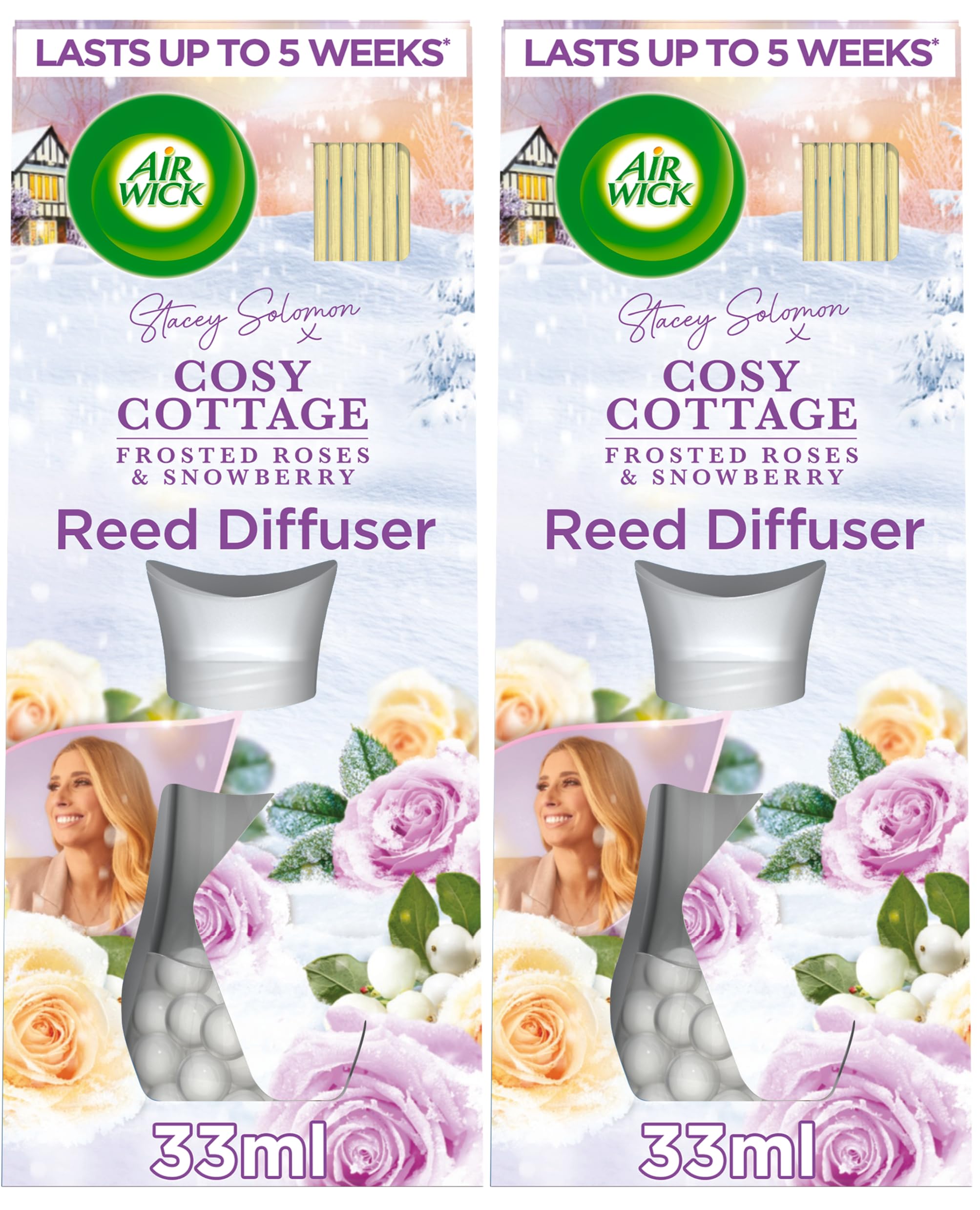 Airwick |Cosy Cottage Frosted Roses & Snowberry |Air Freshener Reed Diffuser| | Pack Of 2 33Ml
