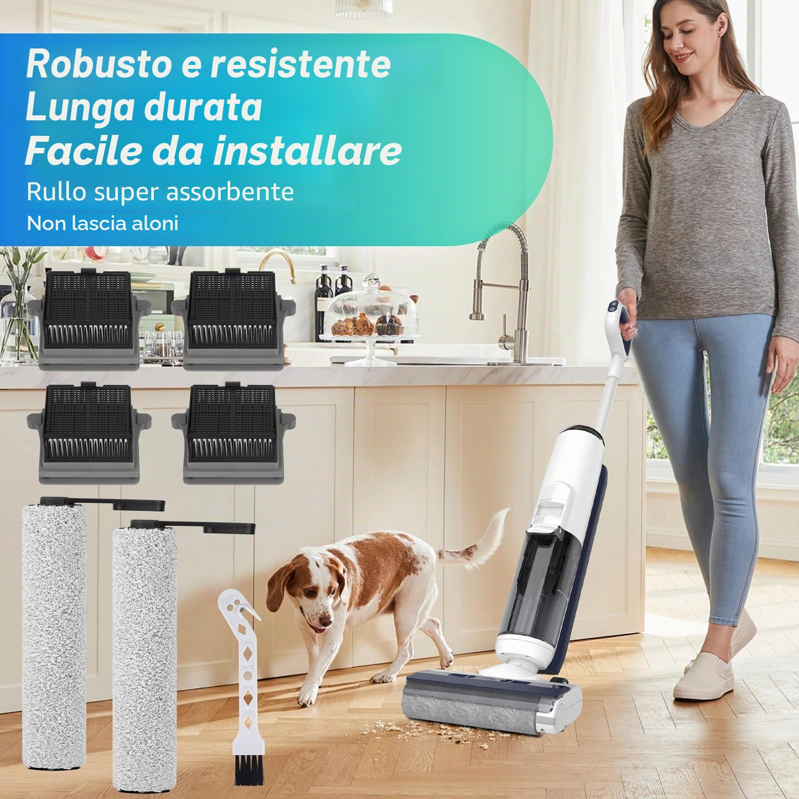 Spazzola rotante e filtro per Tineco iFLOOR 5 Breeze, set di 7 pezzi di ricambio 2 spazzole rotanti + 4 filtri di ricambio + 1 spazzola di pulizia