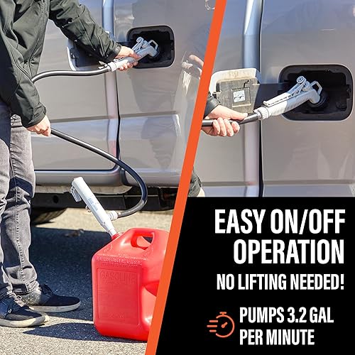 Miniatura 4 de DeWay Bomba de transferencia de combustible con batería con boquilla de gatillo manual, caudal de 3.2 GPM y manguera de transferencia de goma de 51