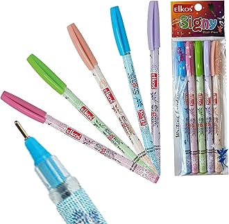 ELKOS SignST Ballpoint Pens, BLUE, 0.7mm Fine Point, Pack of 5, Smooth Writing Ball Pens, Perfect School Office Home Pens, PATEL Black Ball Pen