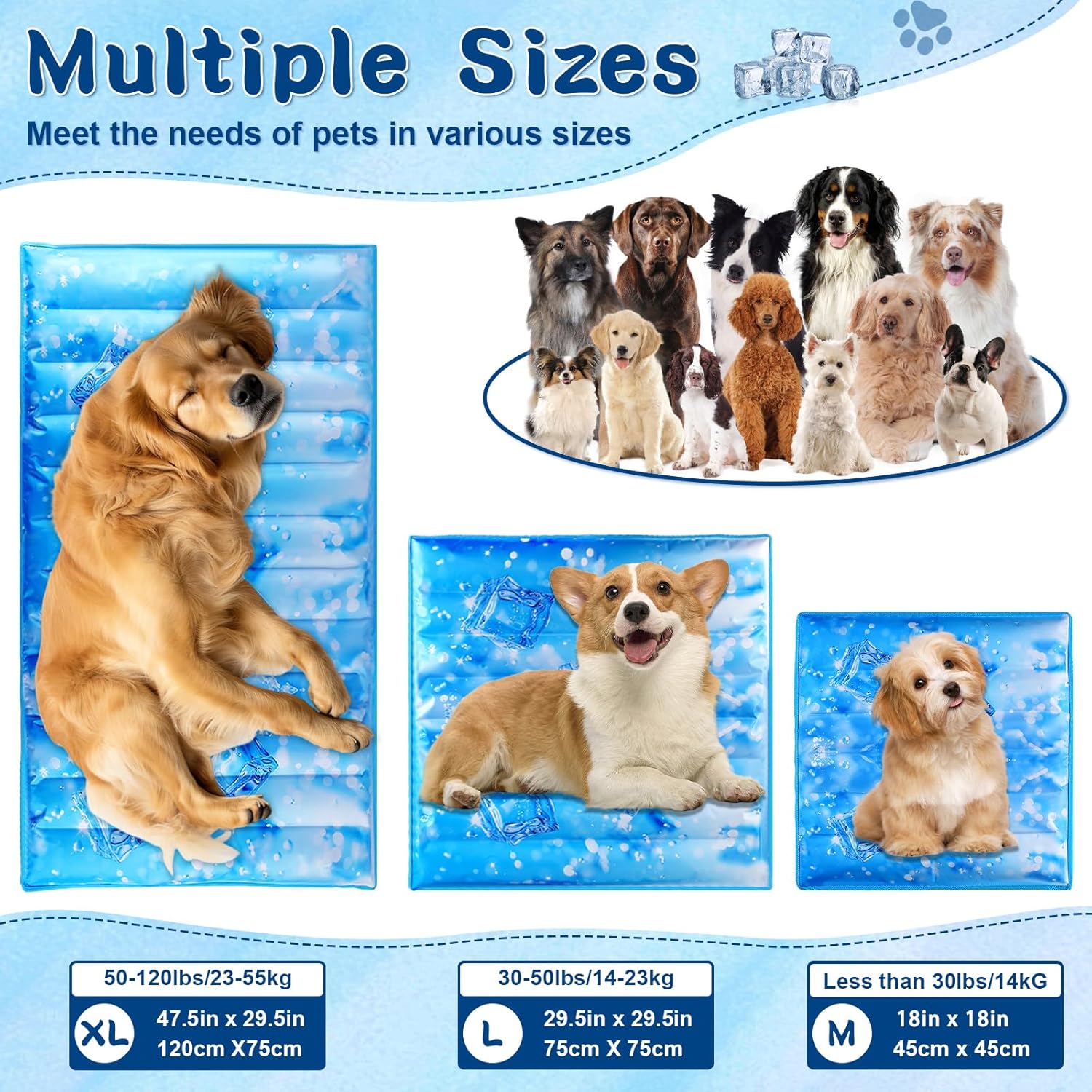 Dog Cooling Mat, Universal Pet Cooling Pad, Double-Sided Durable Water-Resistant, Portable and Easy to Clean, Suitable for All Pets, Keep Your Pet Cool Indoors and Outdoors（47.5 x 29.5 in）