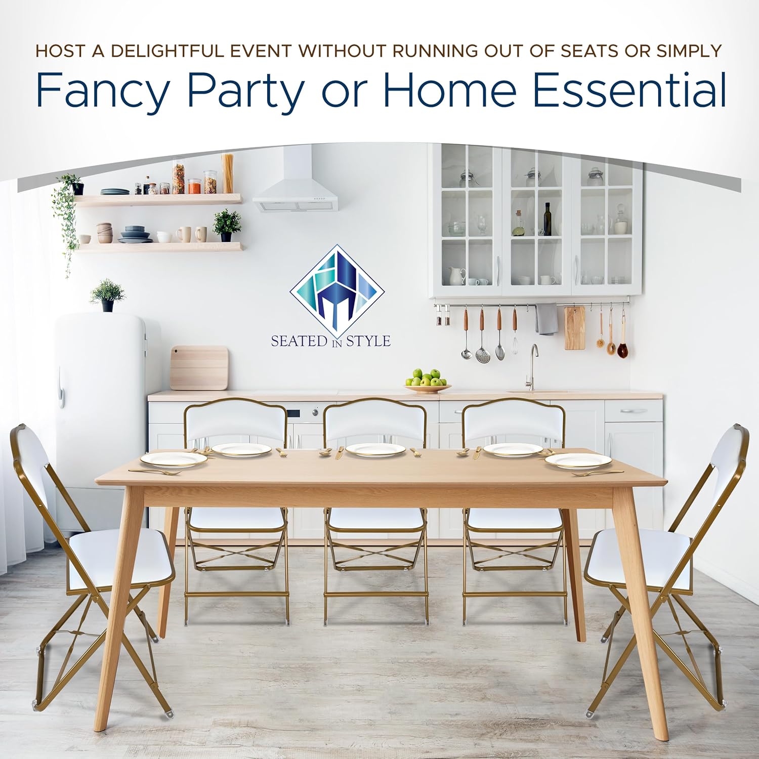 Folding Chairs with Padded Seats 4 Pack - Foldable Chair with Heavy-Duty Steel Frame, Elegant Party Bridge Chairs, Metal Folding Chair for Outside, Home, Office, Indoor & Outdoor Events - Gold/White