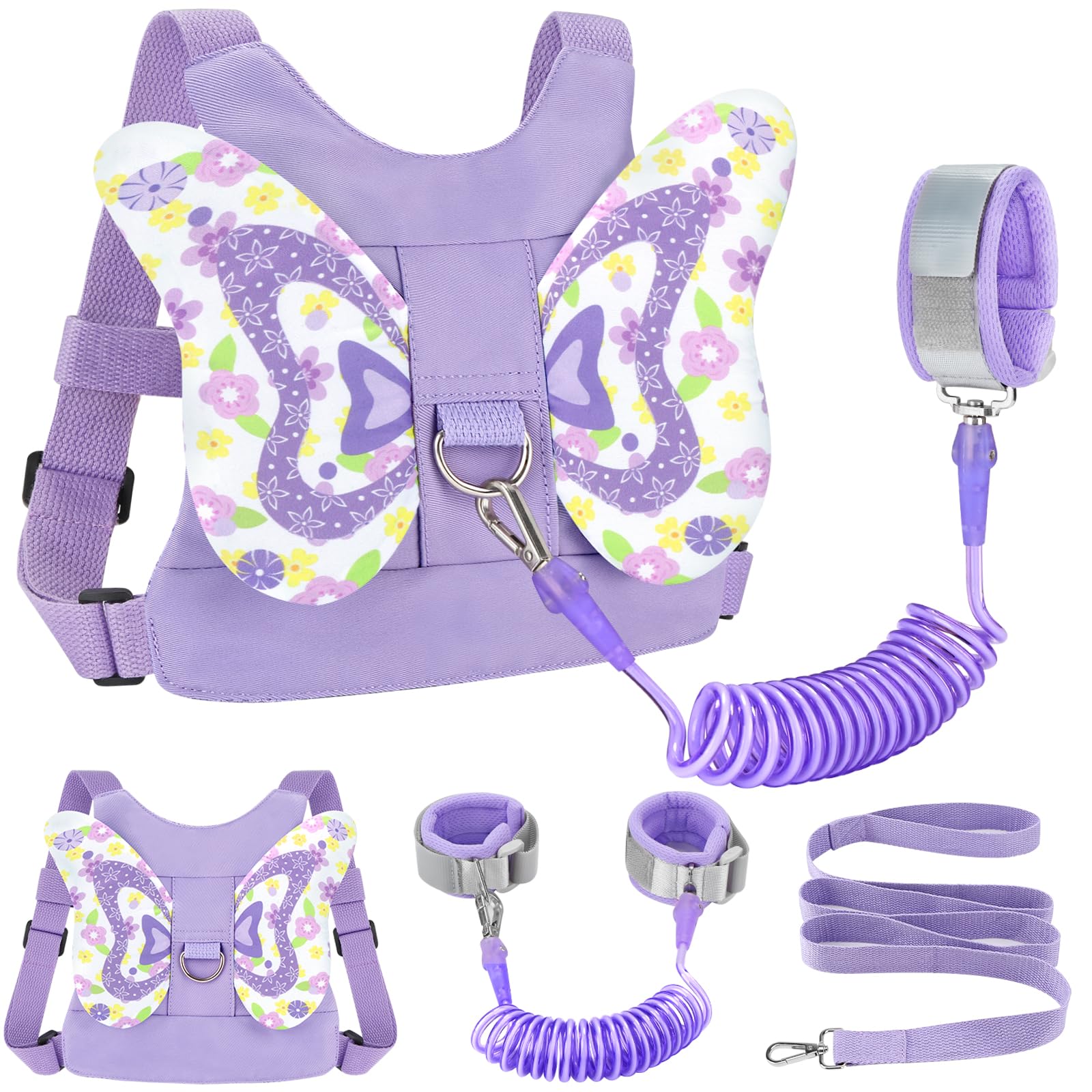 Accmor Toddler Harness Leash + Anti Lost Wrist Link, Cute Butterfly Kids Leash Wristband Assistant, Adorable Child Walking Harness Strap Adjustable Belt Protector for Baby Girls to Outdoor Travel