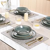 Vista 6 de AmorArc Juego de vajilla de cerámica, juego de platos y cuencos de gres con esmalte reactivo hecho a mano, altamente resistente a las astillas