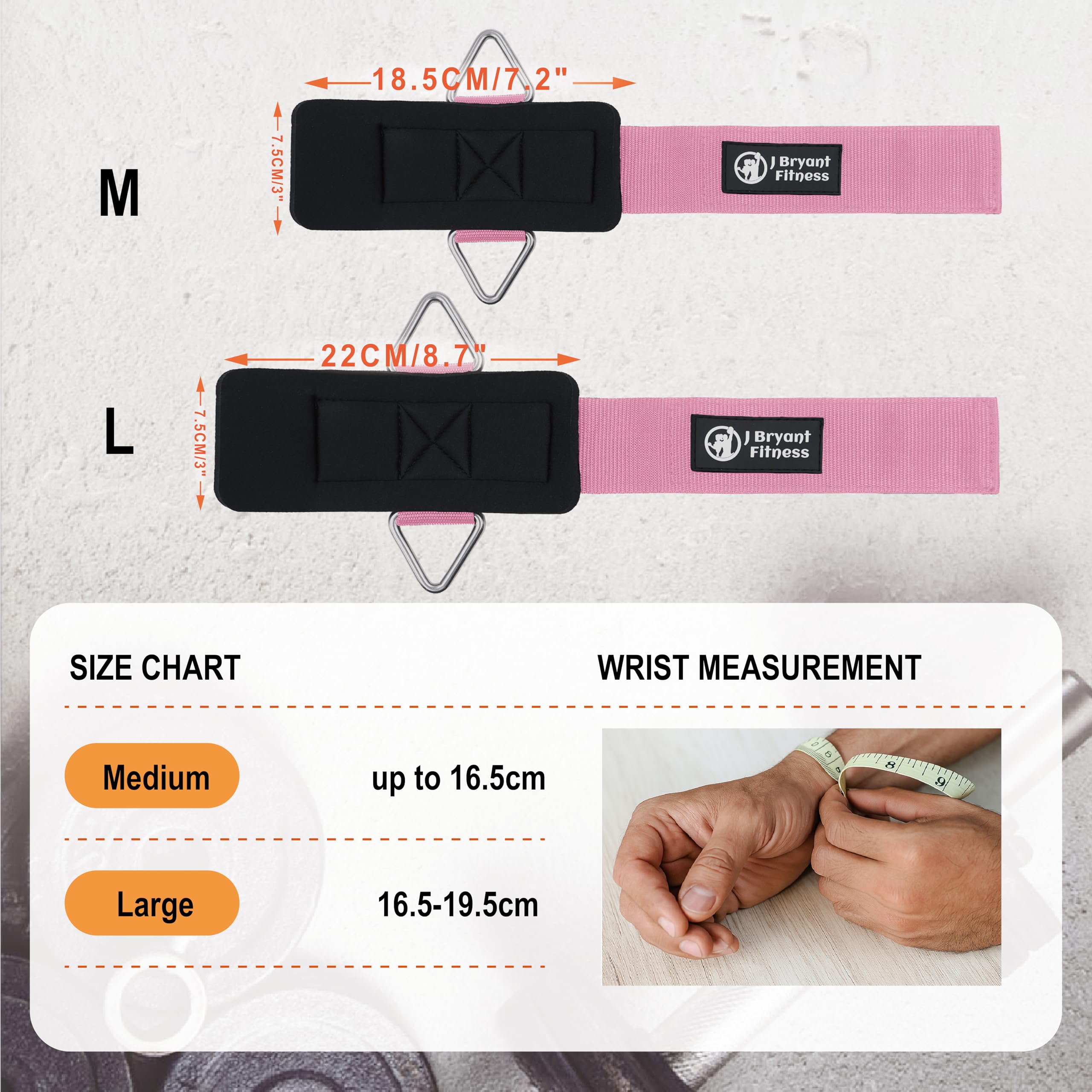 J Bryant Neoprene Padded Wrist Cuffs Gym Adjustable Straps System with Triangular Metal Rings for Cable Machines Resistance Bands & Strength Training - Image 2
