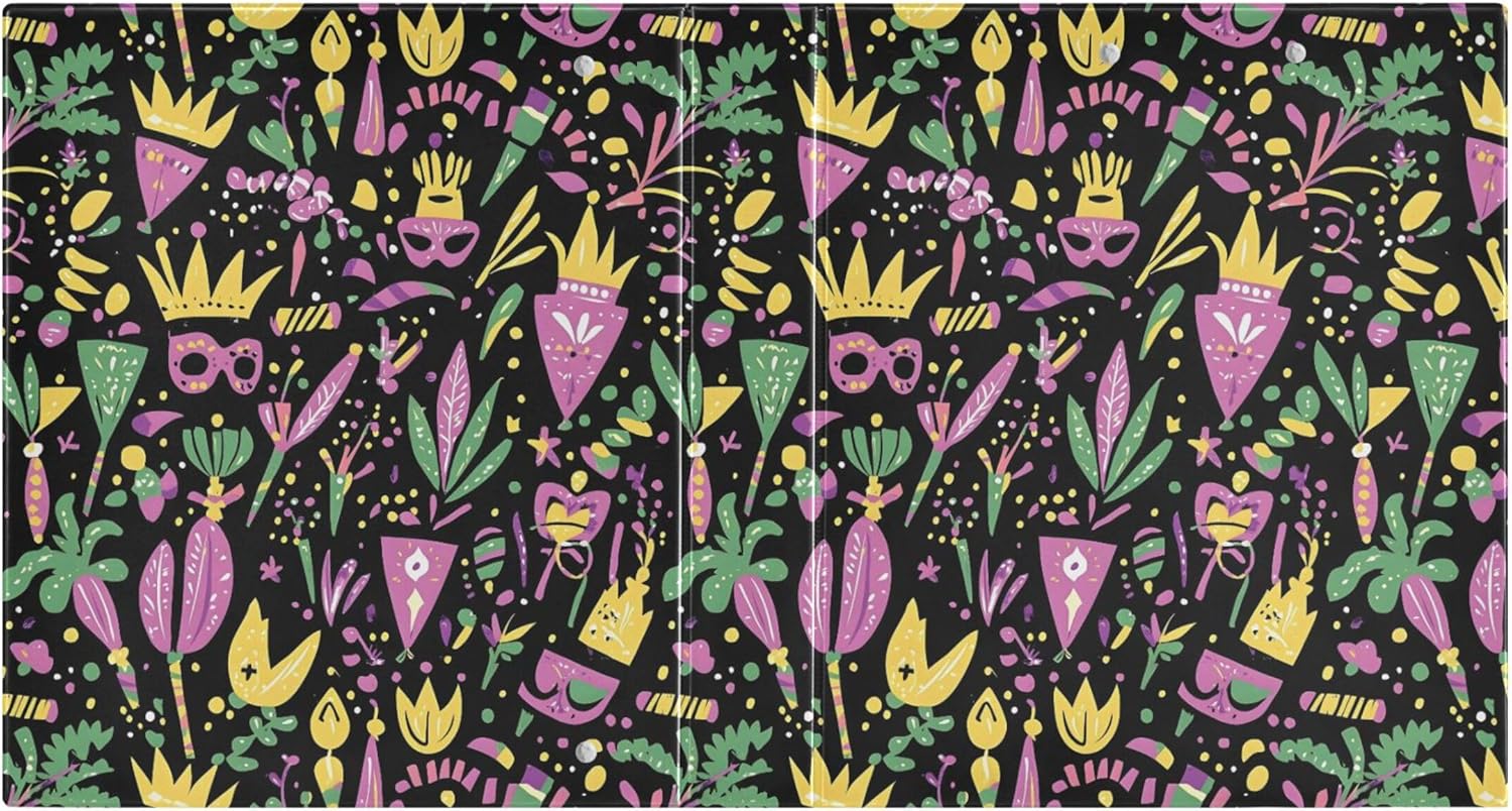 Mardi Gras Theme 3 Ring Binders, 1.5” Round Ring Binders with Clipboard - Letter Size, 3 Interior PVC Clear Pockets & Anti-Slip Clip for Office School Supplies, 2PCS