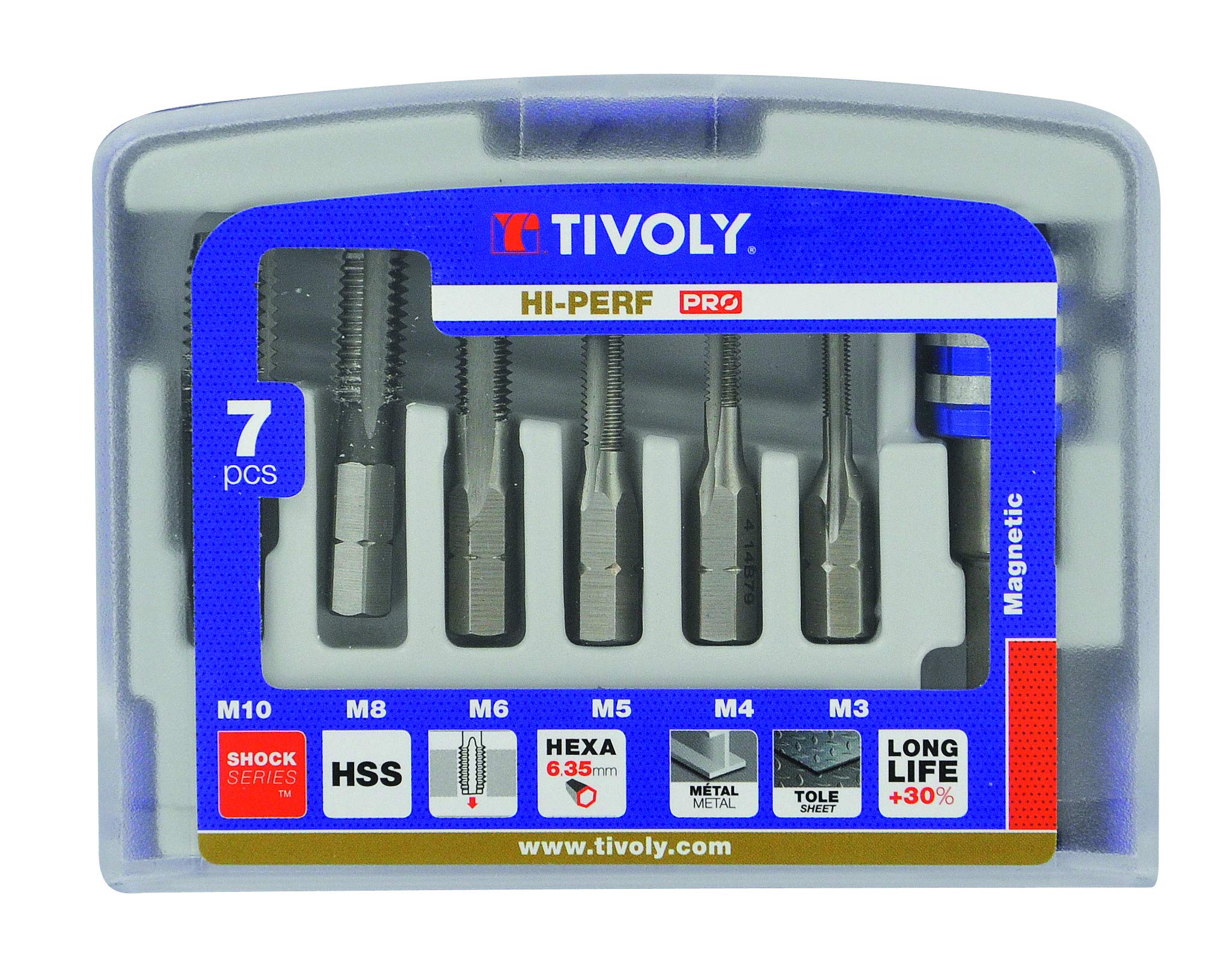 TIVOLY 10503070001 - Estuche THD HEXA 6 machos HSS M3 M4 M5 M6 M8 M10 mango hexa 1/4’’+1 PP