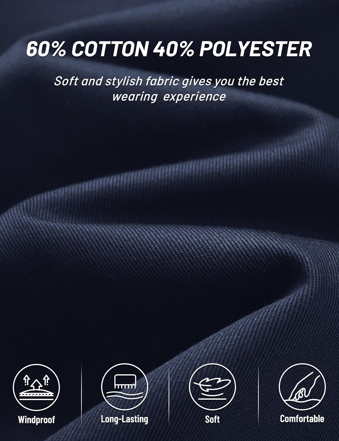 TACVASEN Men's Cotton Jacket Full Zip Up Work Jackets Turndown Collar Business Casual Windbreaker with 3 Pockets - Image 5