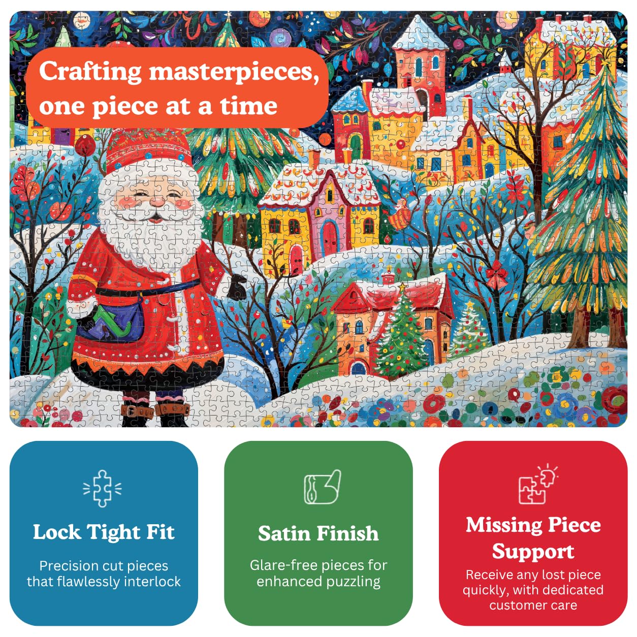 Cross & Glory - Puzzle natalizio da 1000 pezzi con Babbo Natale Yuletide Village by Cross & Glory - Sfida natalizia a tema Babbo Natale - Perfetto per feste in famiglia e amanti dei puzzle