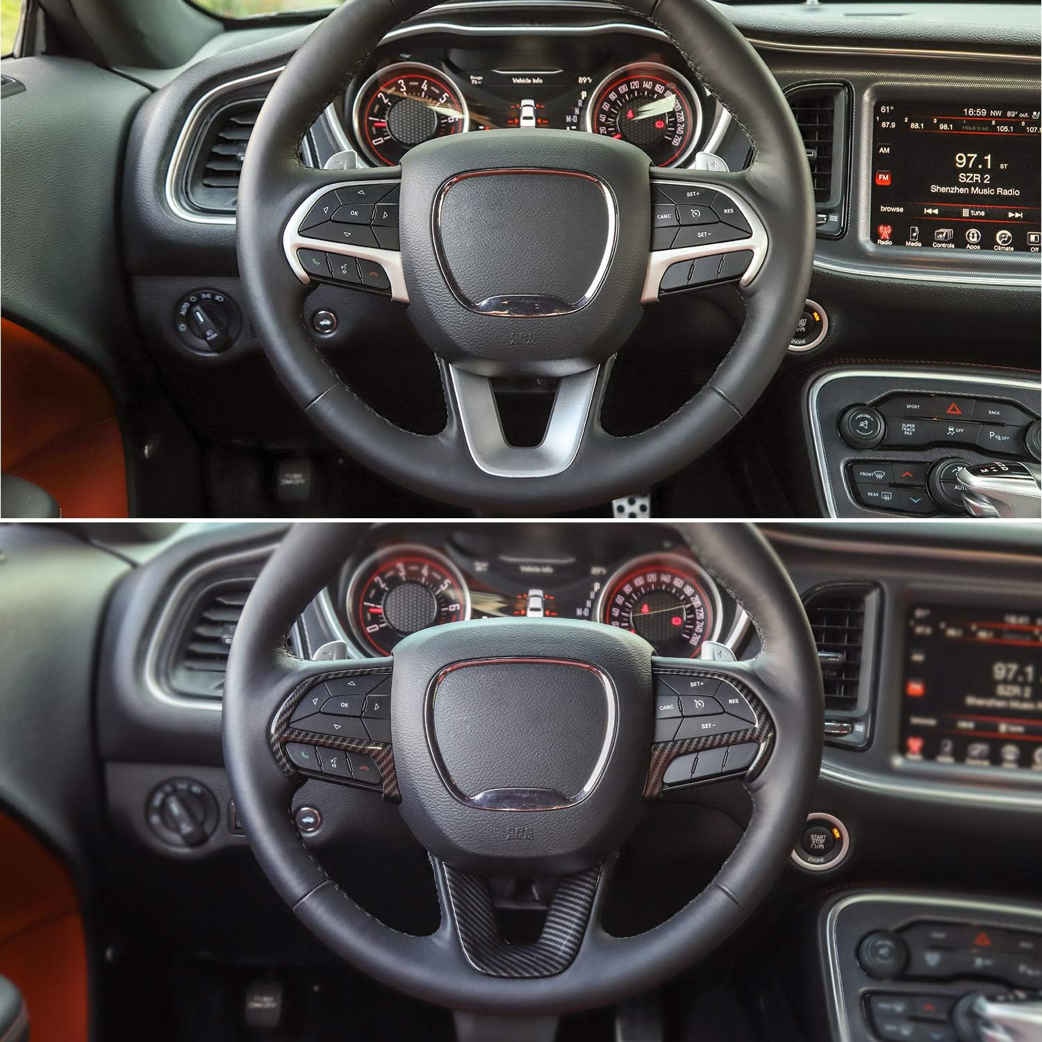 JeCar Steering Wheel Cover Interior Decoration Trim Kits Compatible with Dodge Challenger/Charger 2015-2023/Durango 2014-2020 & Grand Cherokee 2014-2019 SRT8, Carbon Fiber Texture