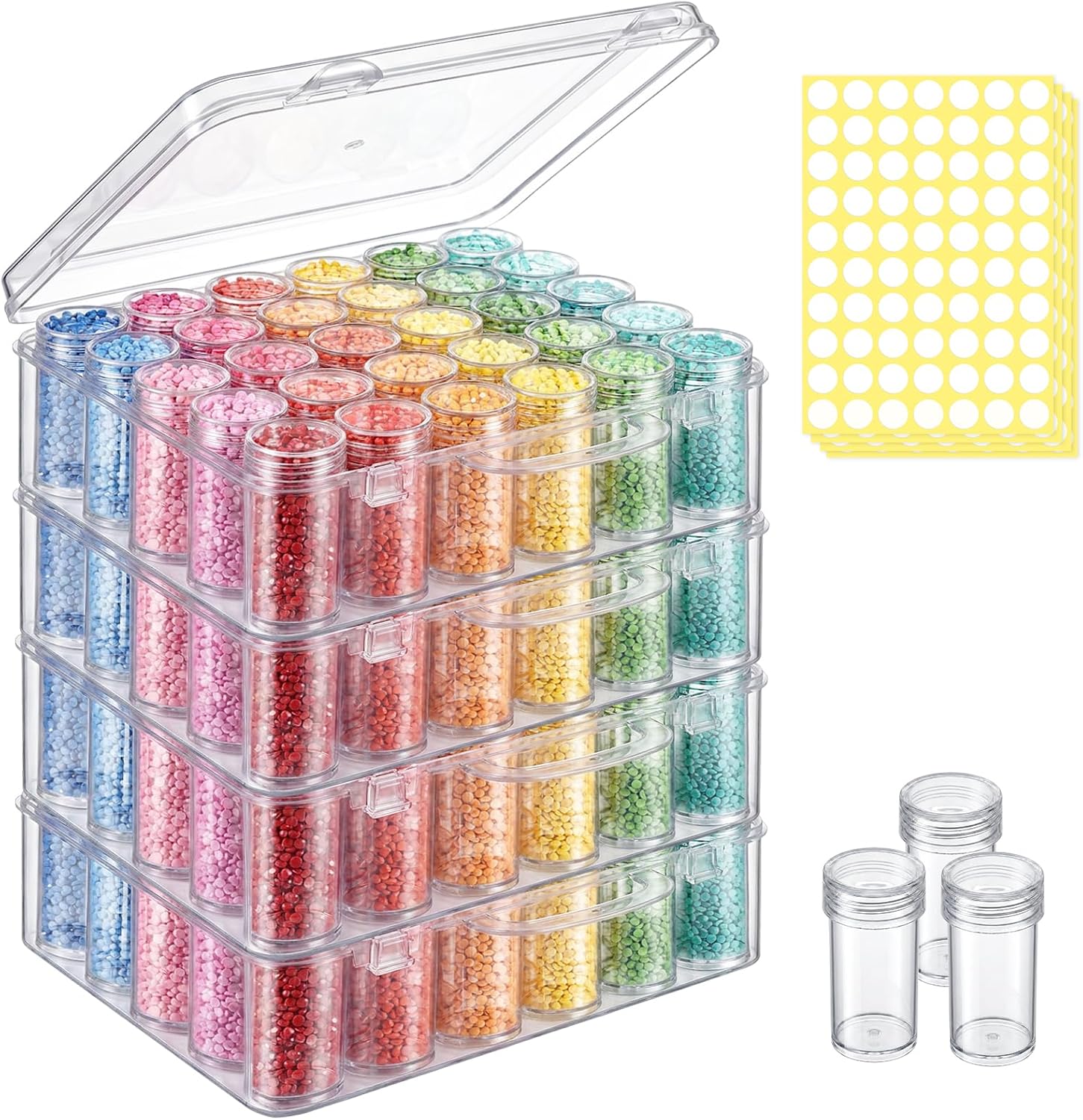 Diamond Art Storage Organizer 4 Pack, 30 Jars with Screw Caps per Case & Label Stickers – Bead Storage Containers for Diamond Painting Kits & Jewelry Crafts