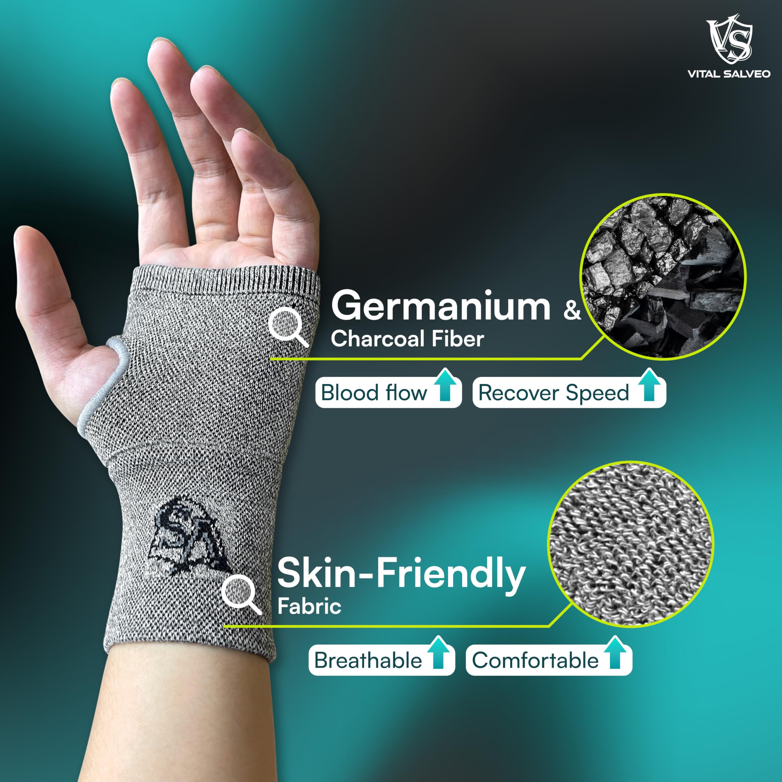Vital Salveo - Kompressionsbandage für das Handgelenk zur Erholung und Linderung von Schmerzen bei Karpaltunnelsyndrom, Arthritis und Verstauchungen.