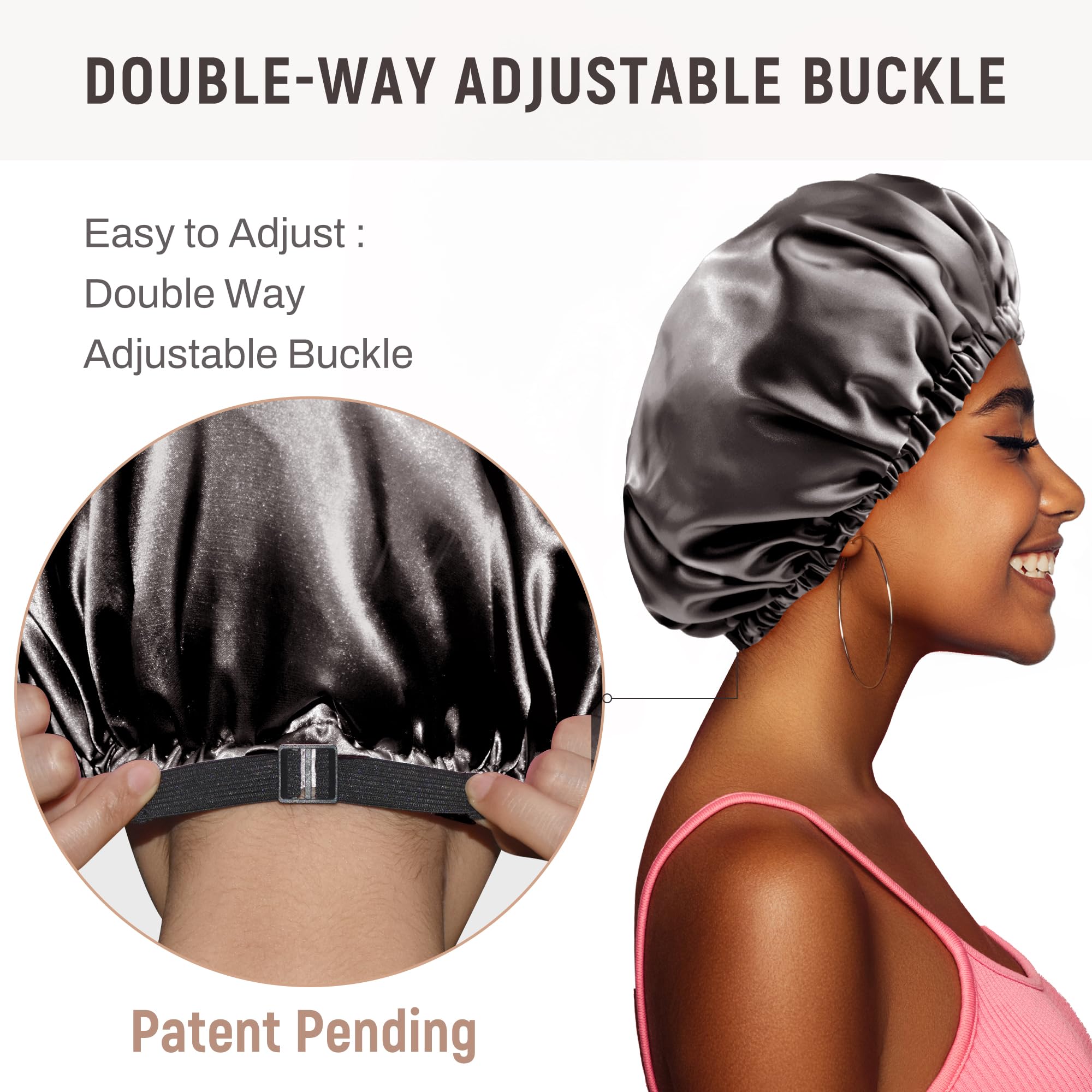 BONNET QUEEN Dual-Layer Reversible Silk Sleep Bonnet with Adjustable Elastic Band - Image 3
