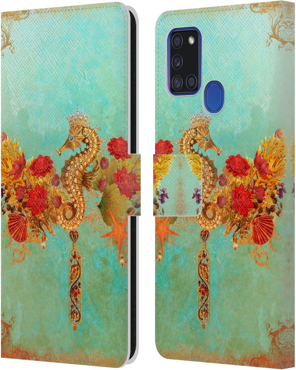 Head Case Designs Officially Licensed JENA DellaGrottaglia Seahorse Animals Leather Wallet Case Compatible with Samsung Galaxy A21s (2020)