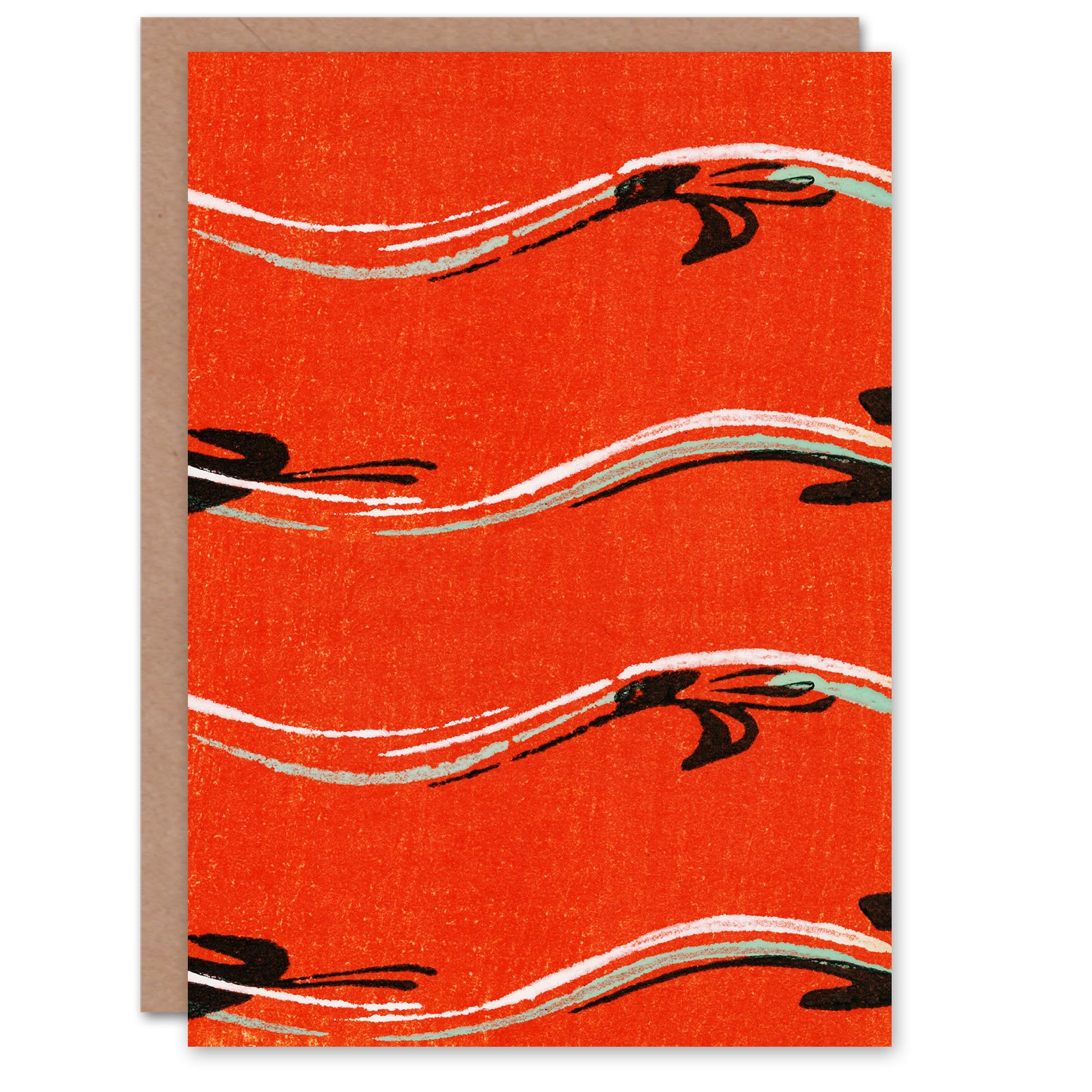 Artery8 Furuya Korin Japanese Art Card Vintage Pattern Abstract Birds in Red