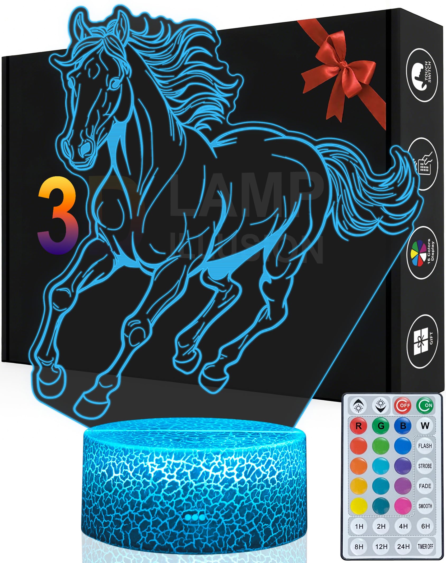 Magiclux Horse Night Light for Girls, 3D Illusion LED Lamp with 16 Colors, Remote Control Dimmable Night Lamp, Bedroom Decor, Gift for Horse Lovers, Birthday Christmas