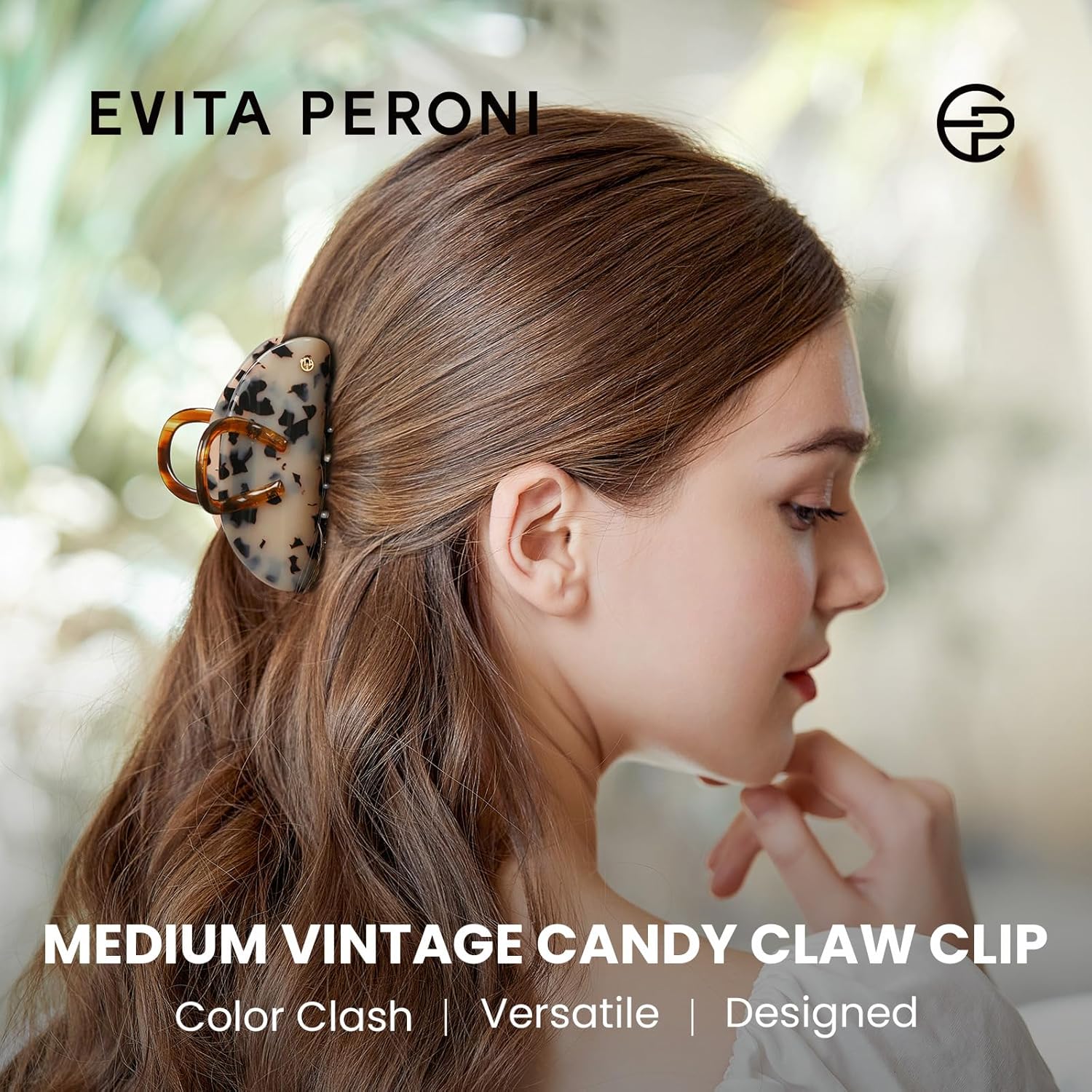 EVITA PERONI Middle Hair Clip, "Vintage Candy" Hair Clips for Women Strong Grip Acetate Shark Claw Clip with Gift Box, Amber - Image 2