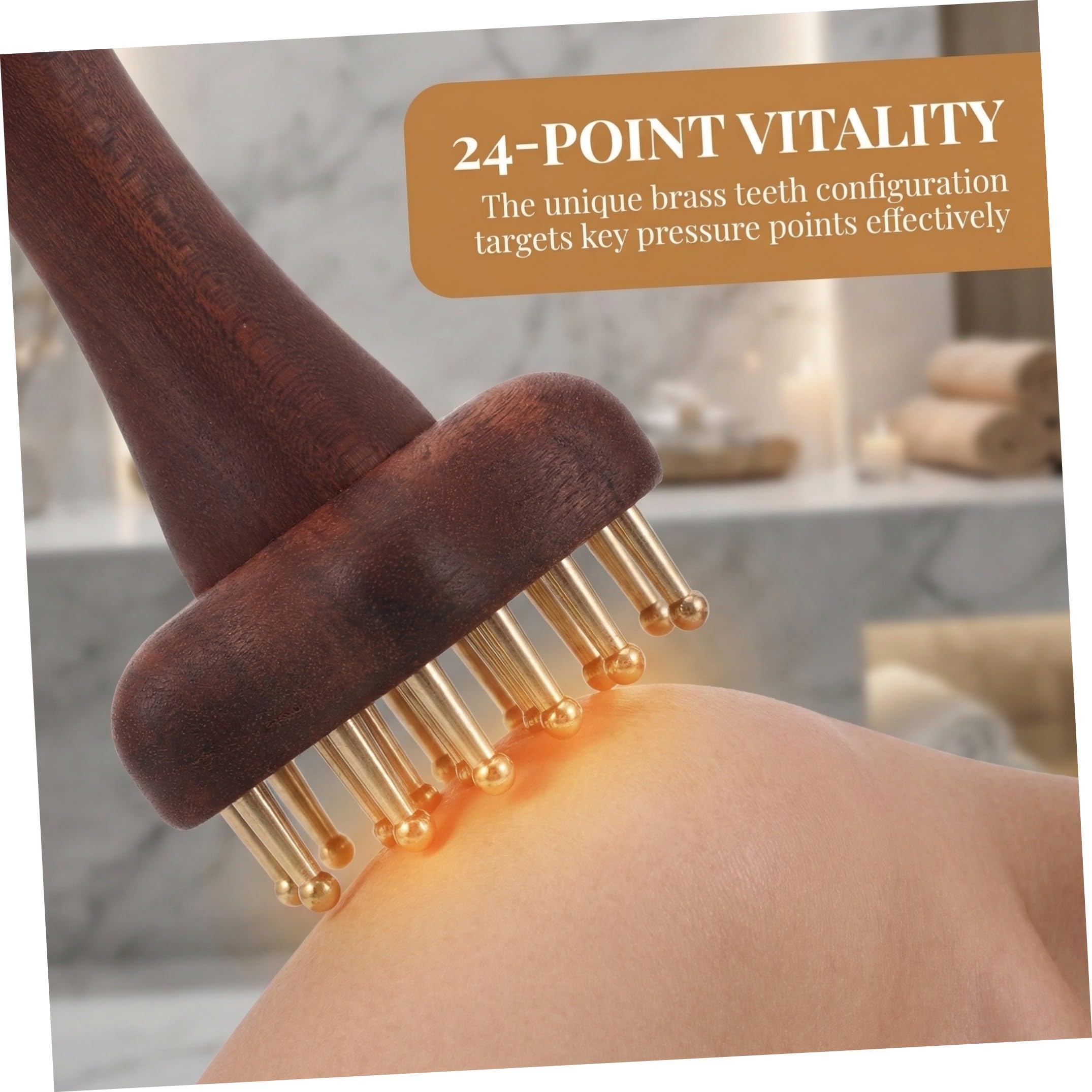 CALLARON Cepillo ergonómico de latón y madera con 24 dientes para masaje abdominal y cuidado de cuello, adecuado para spa en casa, pack doble