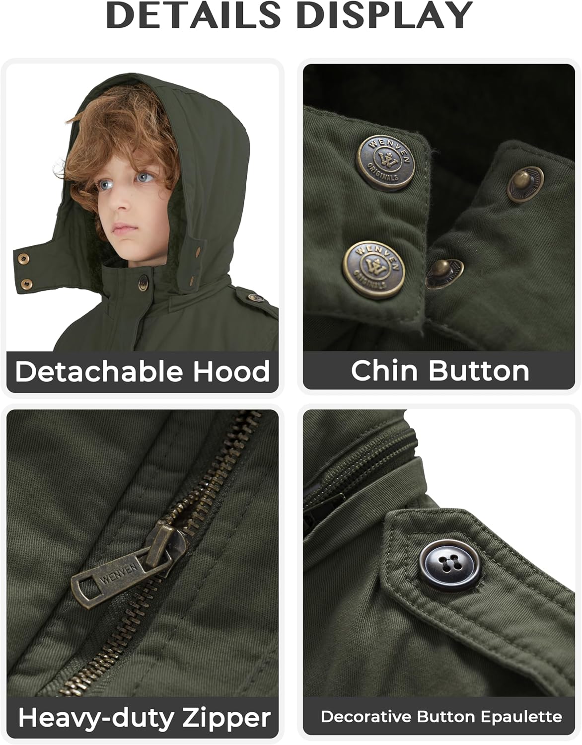 WenVen Boy's & Girl's Winter Warm Sherpa Lined Parka Coat with Removable Hood