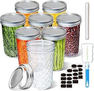 Sponsored Ad - Quilted Crystal Glass Mason Jars 24 OZ Wide Mouth with Lids, Canning Jars Jelly Jars for Meal Prep, Food St...