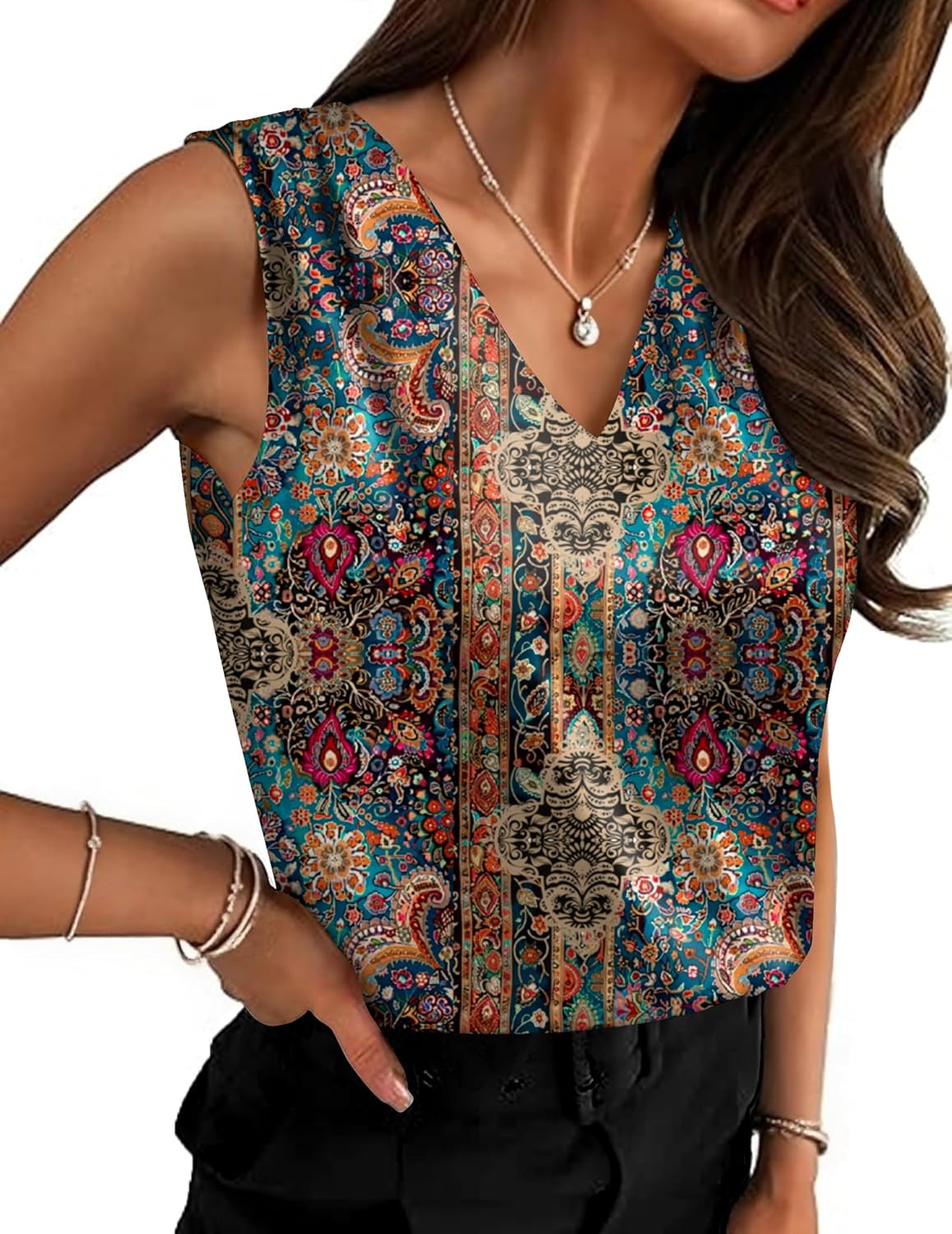 Zeagoo Women’s Silk Satin Camisole Tank Tops V Neck Pleated Dressy Casual Sleeveless Blouses Summer Business Work Shirts