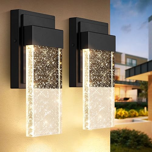 BesLowe Lámparas de pared para exteriores con cristal de burbujas de cristal, apliques exteriores impermeables, faroles de pared LED, luces de