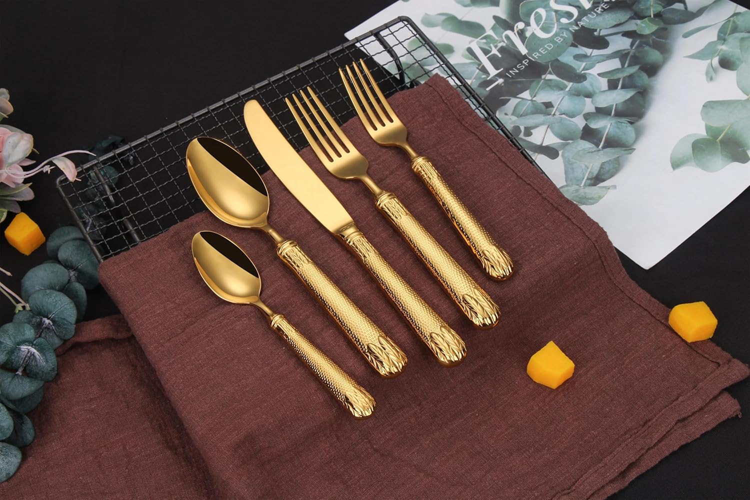 4 Pieces Gold Cutlery Set Luxury Tableware Stainless Steel Dinnerware Mirror Kitchen Utensils Sliver Knife Fork Spoon Set housewarming gifts new home