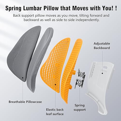 Miniatura 2 de Cozyhealth Almohada de apoyo lumbar para silla de oficina y respaldo de automóvil, ergonómica ajustable de 5 niveles de altura, elástico, soporte de