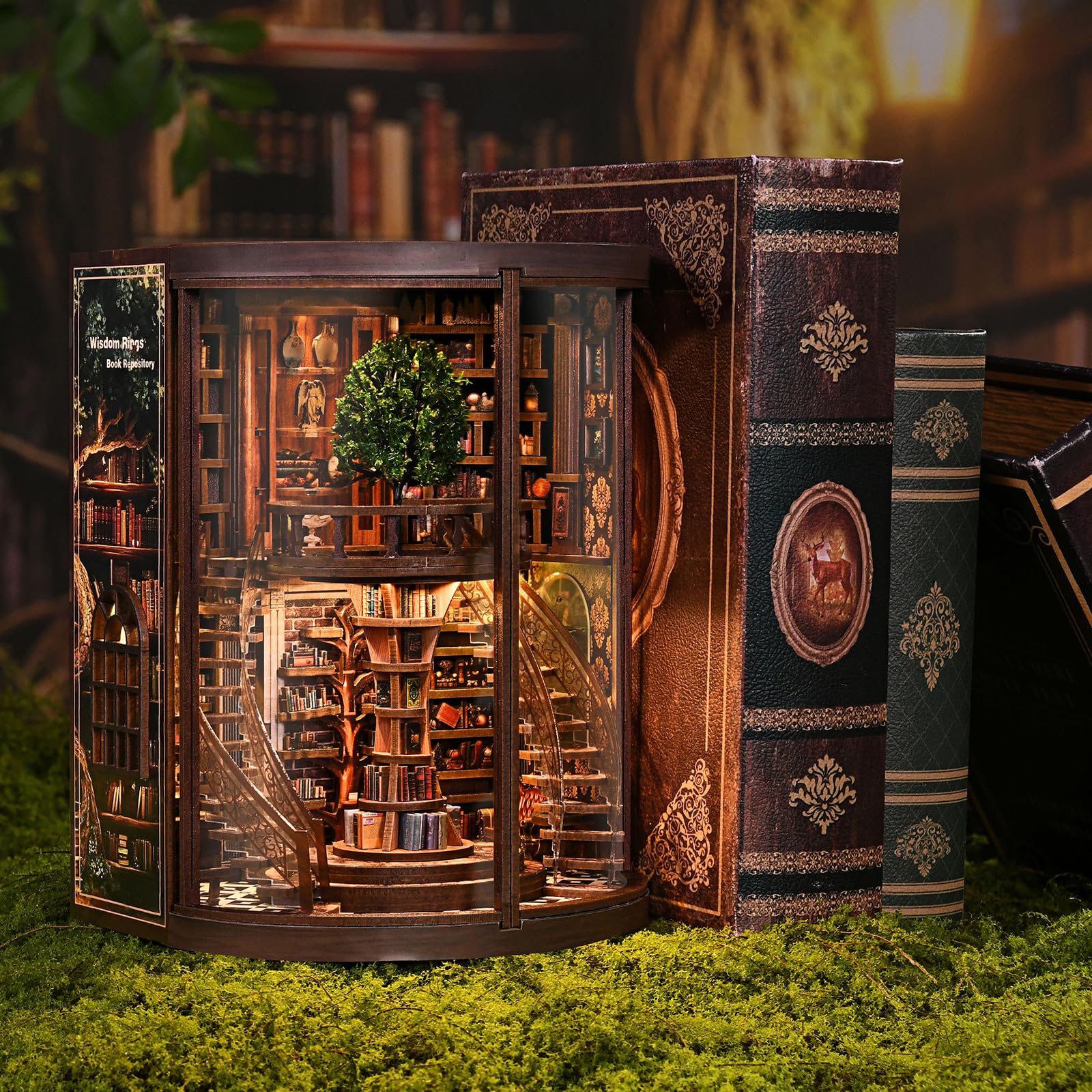Zestaw do samodzielnego wykonania książek, ze światłem LED, Nook Art, drewniane puzzle 3D, zestaw do majsterkowania dla dorosłych, dekoracja na półkę książki, prezent na Boże Narodzenie