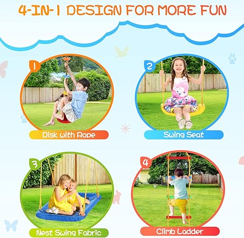Miniatura 3 de Juegos de columpios para patio trasero juegos de columpios 4 en 1 con marco en A resistente de metal de 400 libras para exteriores 1 asiento