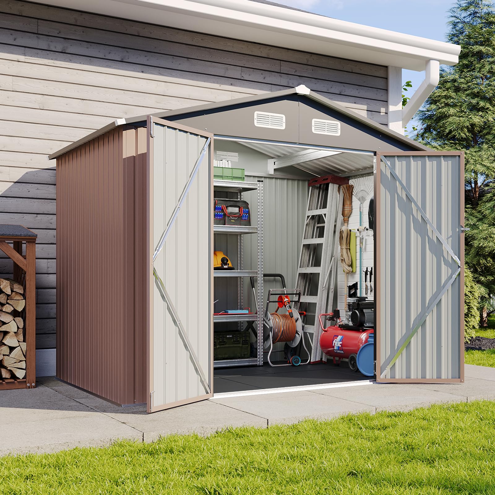 パドー Amazon.com : BinpLax 8x6 Galvanized Metal Shed with 15mm Moisture