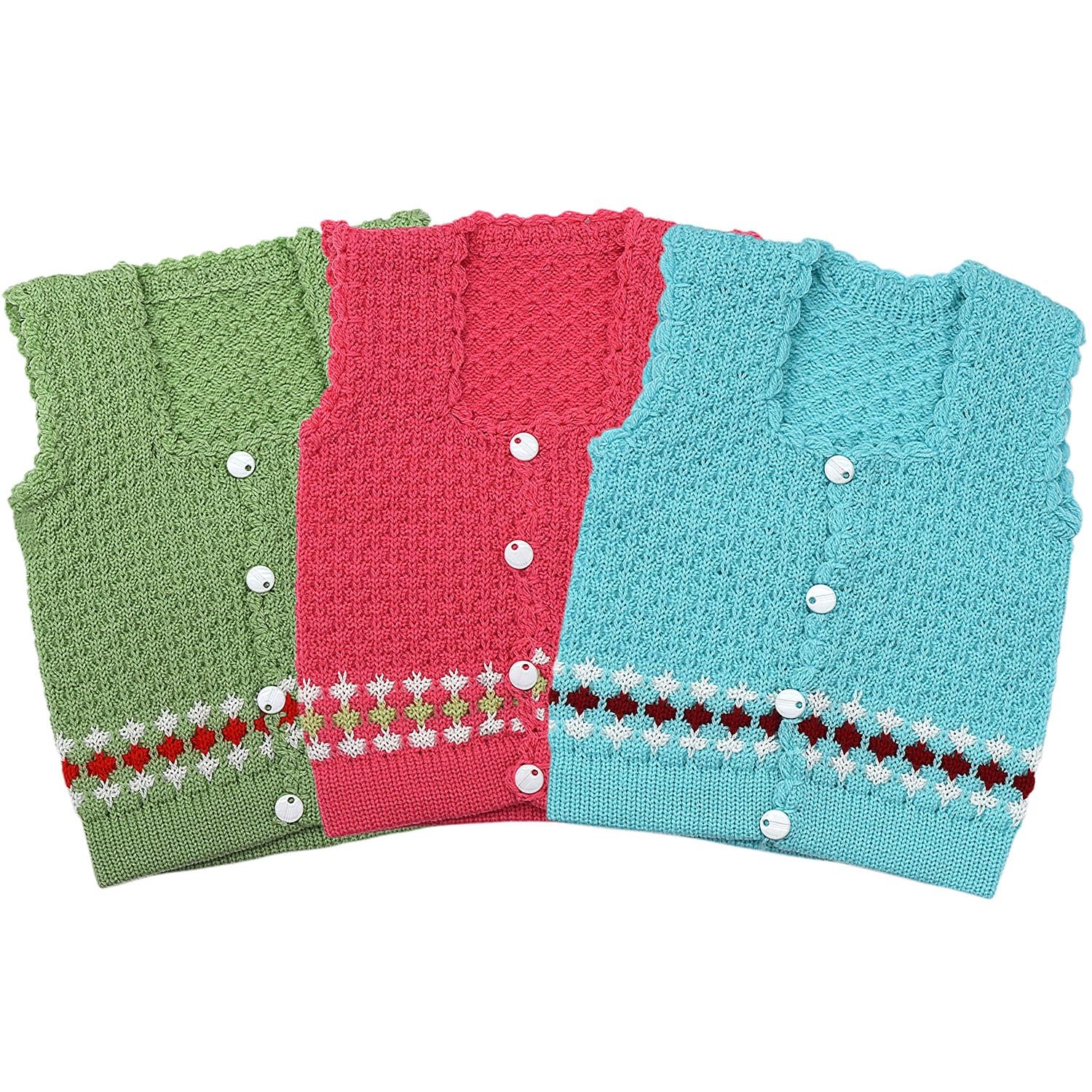 KIDSKA Baby's Newborn Baby Essential Sleveless Woollen Vest/Woolen Dress For New Born Baby/Babies Woolen Sweaters(Multicolor, 0 To 3 Months) - Pack Of 3 - Image 2 thumbnail