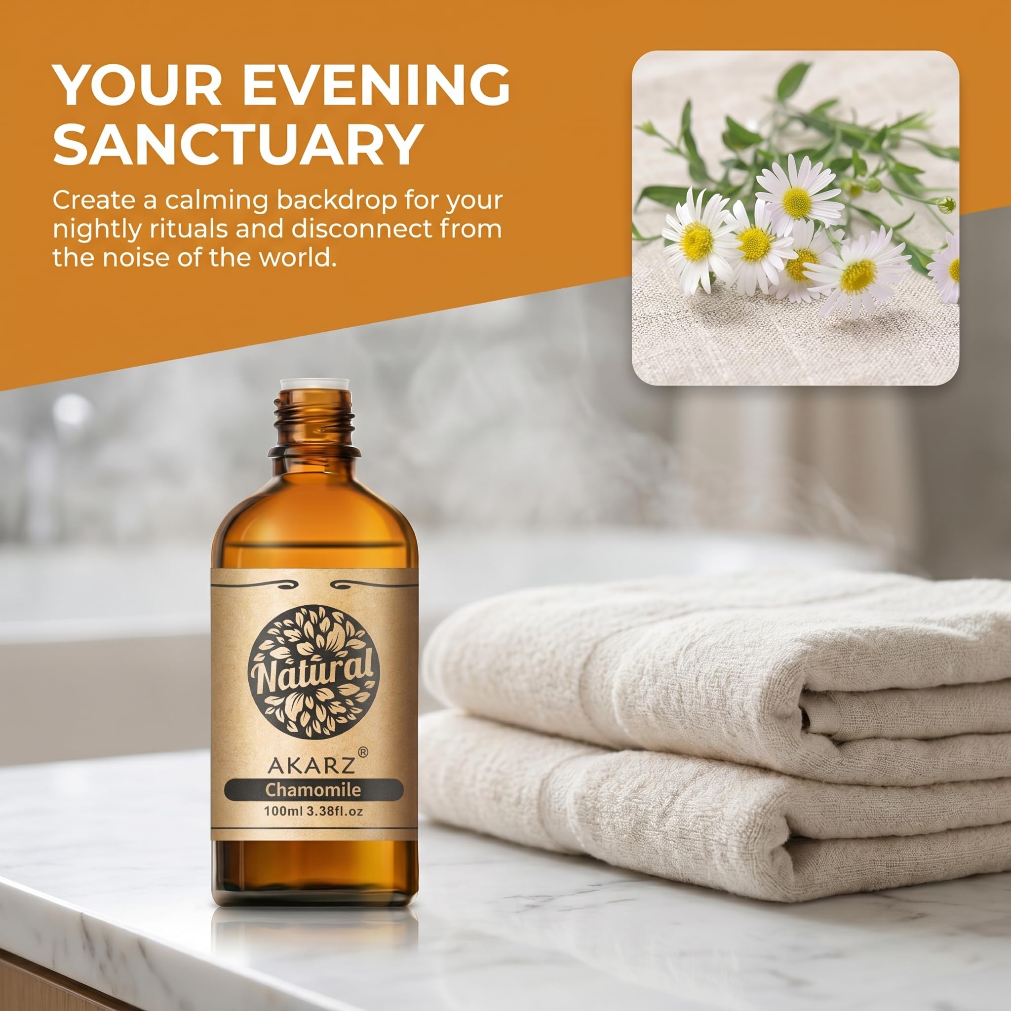 AKARZ 100ml Olejek esencjny z Rumianka - Naturalny olejek aromatyczny do dyfuzorów, lamp aromatycznych i aromatów pomieszczeń