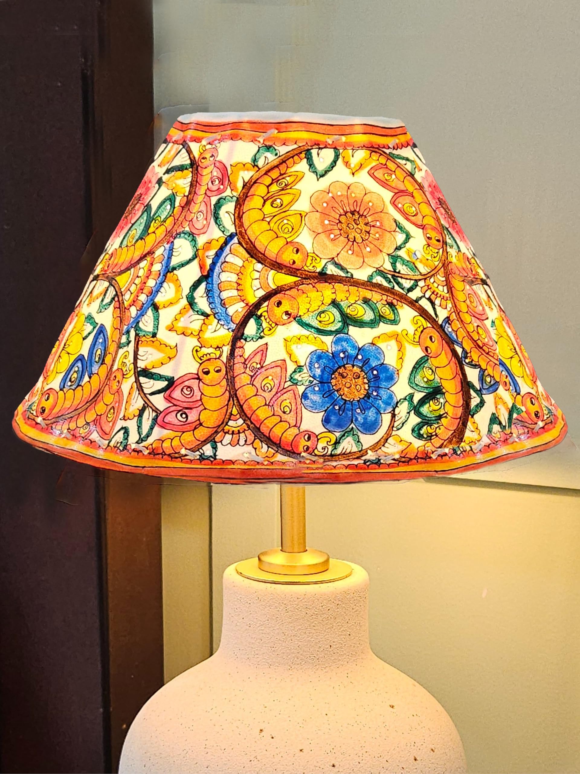 SHILP KATHA Handicraft Leather Lamps Shade For Home Decoration — Handmade Decorative Designer Side Table Desk Lamp Shade for Bedroom and Living Room Home Decor | Butterfly & Lily - (10 inch Diameter)-image-27