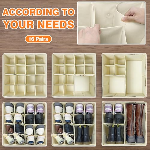 Miniatura 3 de Organizador de zapatos para armario, se adapta a 16 pares de contenedores plegables de almacenamiento de zapatos, cestas de almacenamiento de tela