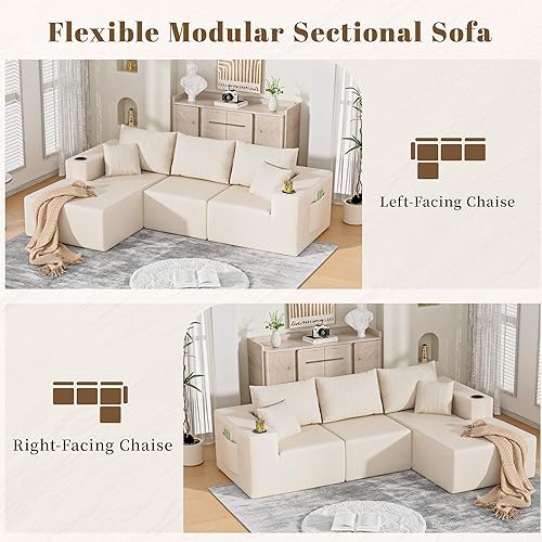 Miniatura 5 de Sofá modular Cloud de 107 pulgadas, sofá modular con diván en forma de L, sofá de pana sin hueso con asiento profundo, sofá tapizado para sala de