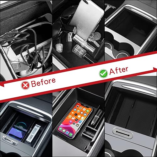 Miniatura 6 de Arcoche Bandeja organizadora de consola central de 5 piezas para Tesla modelo Y3 2023 2022 2021 accesorios con caja de almacenamiento para